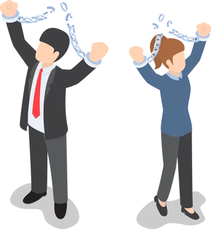 Business People breaking metal chain to freedom  Illustration