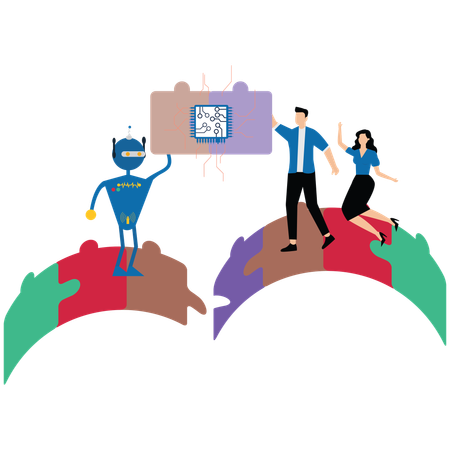 Business people Build business bridge puzzle jigsaw AI  Illustration