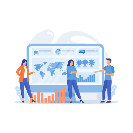 Business people build dashboard and analyze statistic  Illustration