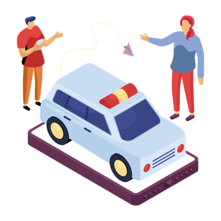 Business people calling police car for protection  Illustration