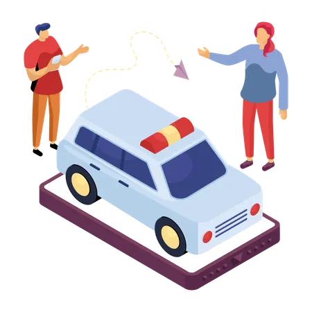 Business people calling police car for protection  Illustration