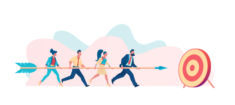 Business people carry arrow right on goal Illustration