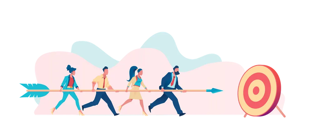 Business people carry arrow right on goal  Illustration