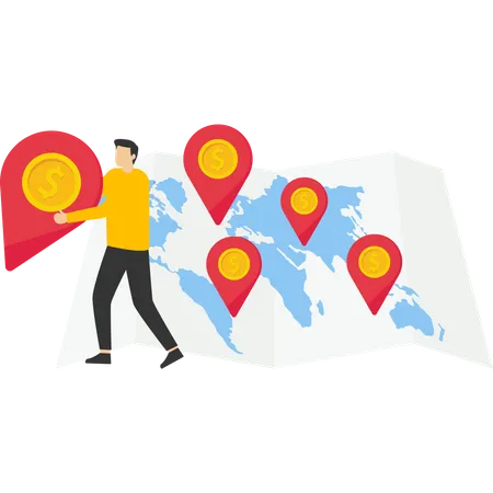 Business People Carry Money Pin Mark To New Destination Vector Illustration Design Concept In Flat Style Illustration
