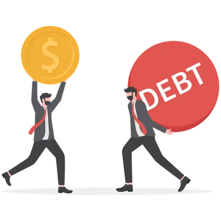 Business people carry profit and debt  Illustration