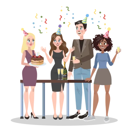 Business people celebrate birthday together  Illustration