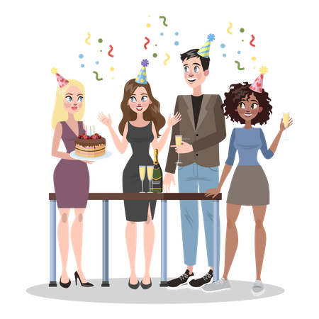 Business people celebrate birthday together  Illustration