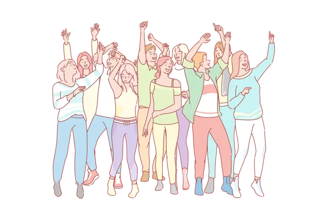 Set Of Dancing People Concept Group Of Young People Men And Women Dance At Party Isolated On White Background Boys And Girls Teenagers Or Students Are Dancing On Dance Floor Simple Flat Vector イラスト