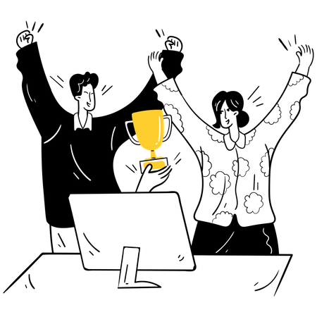 팀으로서 성공을 축하하는 사업가들  일러스트레이션