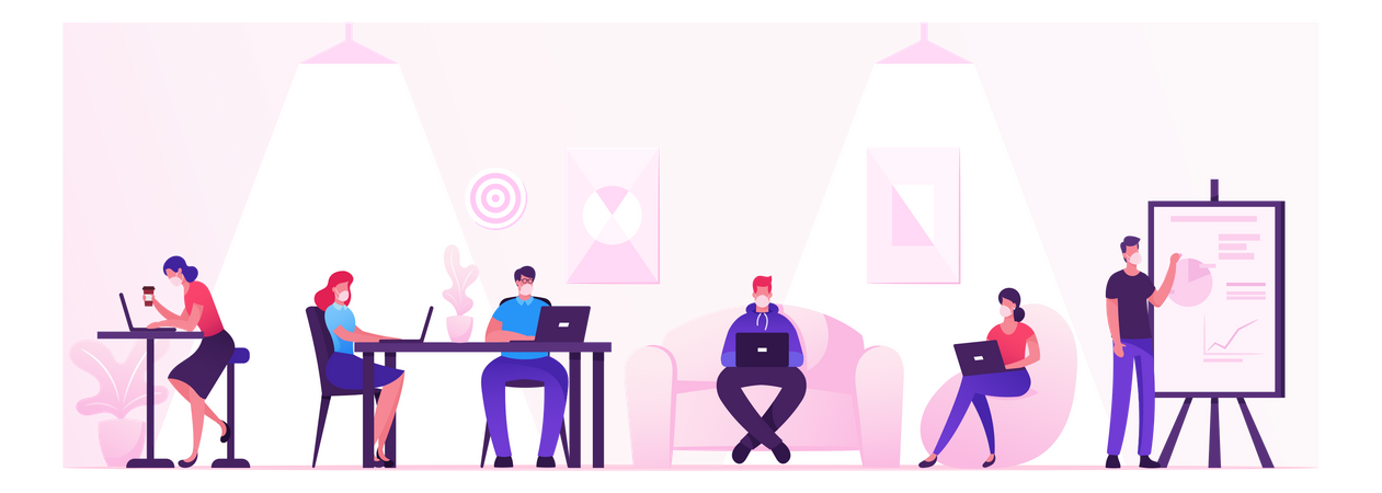 Business People Characters Working And Relaxing In Coworking Area  Illustration