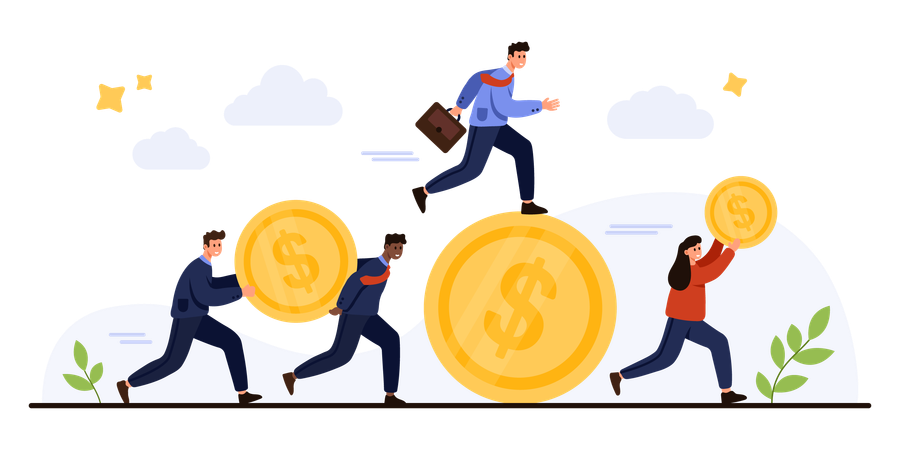 Business People Chasing And Running With Money  Illustration