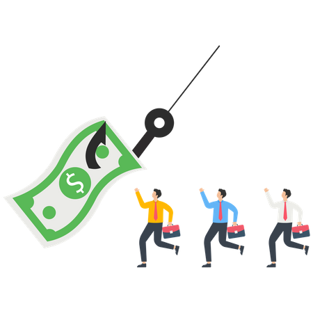 Business people chasing money on a fish hook  Illustration