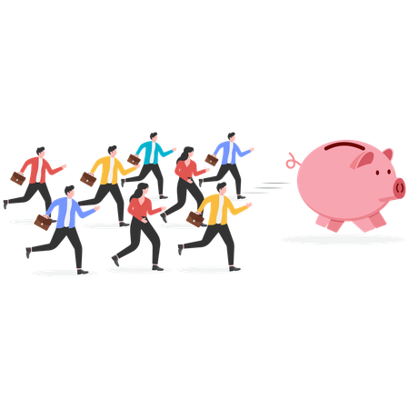 Business people chasing piggy bank  Illustration