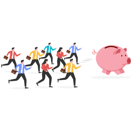 Business people chasing piggy bank  Illustration