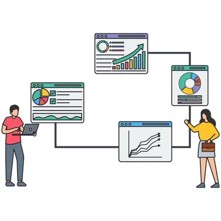 Business people checking market report  Illustration