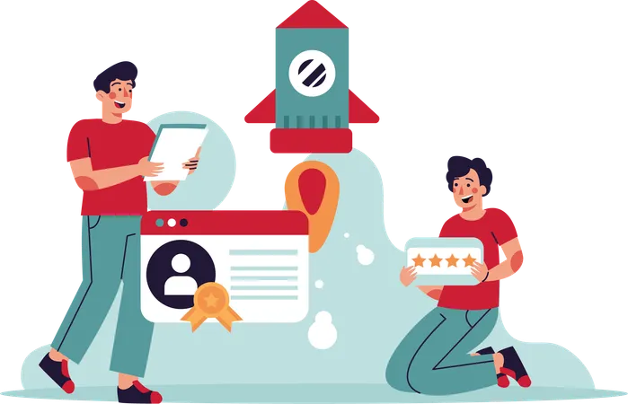 Business people checking startup reviews  Illustration