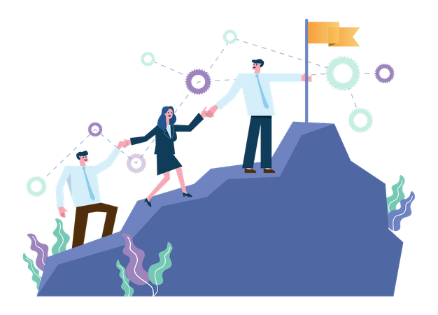 Business people climb to top of mountain  Illustration