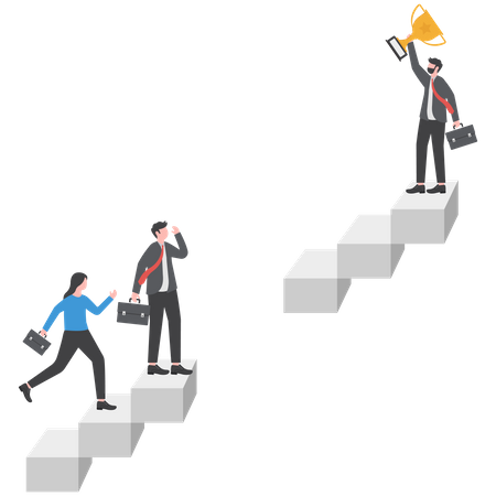 Business people climb up stair to find sill gap to reach goal  Illustration