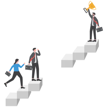Business people climb up stair to find sill gap to reach goal  Illustration