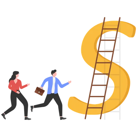 Business people climbing financial stairs  Illustration