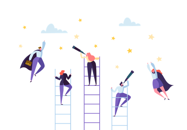 Premium Business People Climbing on Ladder Illustration download in PNG