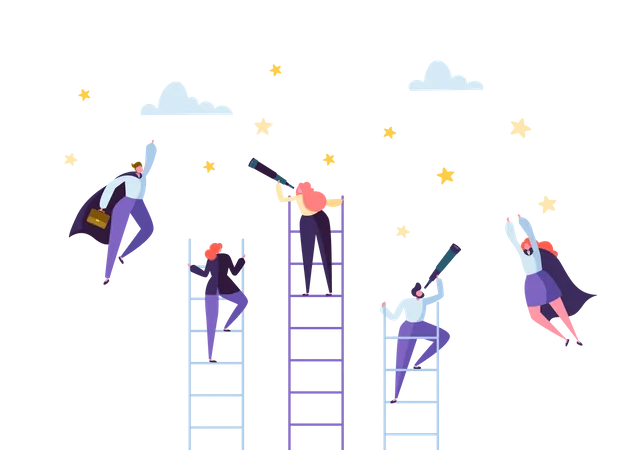 Business People Climbing on Ladder Illustration