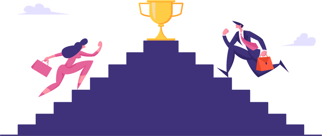 Business people climbing towards trophy Illustration