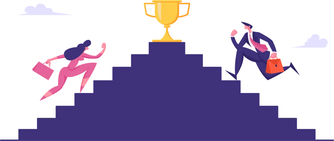 Business people climbing towards trophy  Illustration