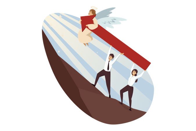 Business people climbing up with support of growth arrow  Illustration