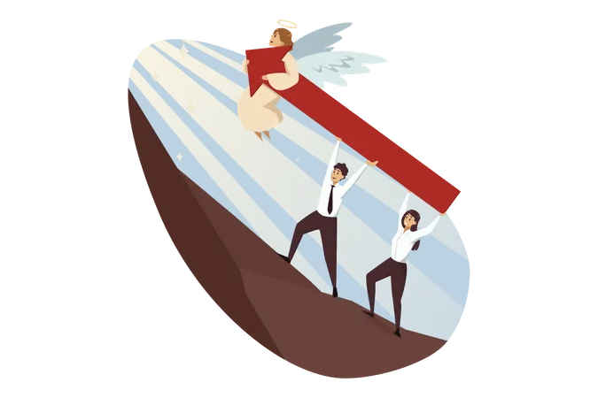 Business people climbing up with support of growth arrow  Illustration
