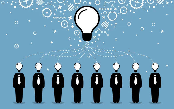 Business people combining their ideas, minds, and thoughts to create a bigger and better idea Illustration