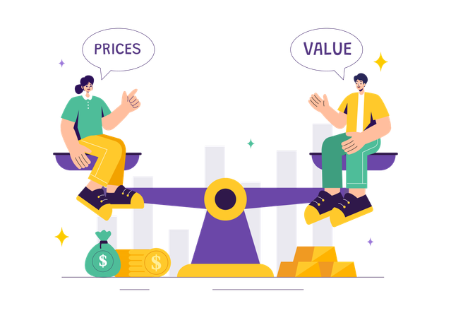 Business people comparing price and inflation in economy  Illustration