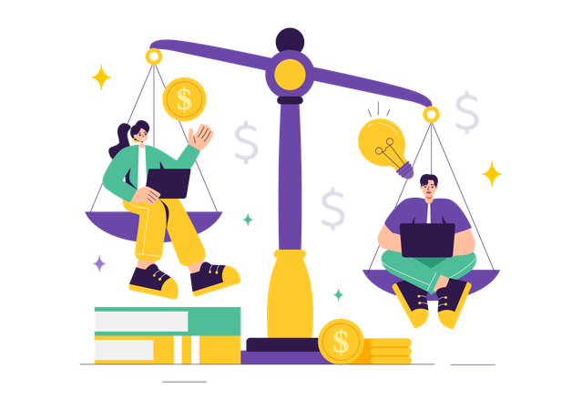 Business people comparing price and value of economy  Illustration