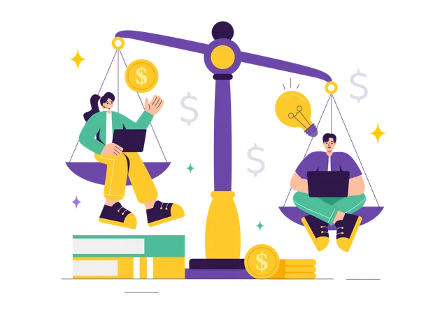 Business people comparing price and value of economy  Illustration