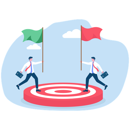 Business people competing to put flag on target  Illustration