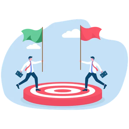 Business people competing to put flag on target  Illustration