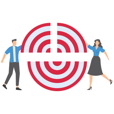 Business people connect target bullseye together symbolizing share objective  Illustration