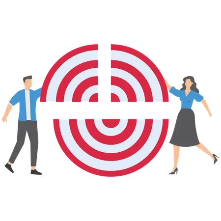 Business people connect target bullseye together symbolizing share objective  Illustration