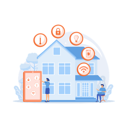 Business people controlling smart house devices Illustration