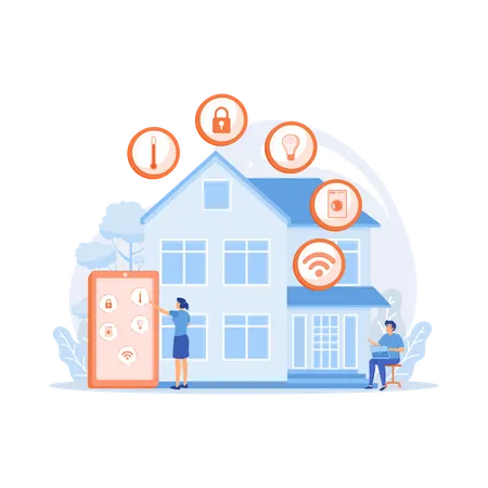 Business people controlling smart house devices Illustration