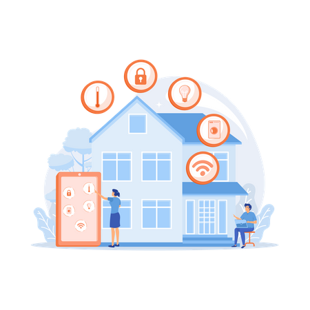 Business people controlling smart house devices  Illustration