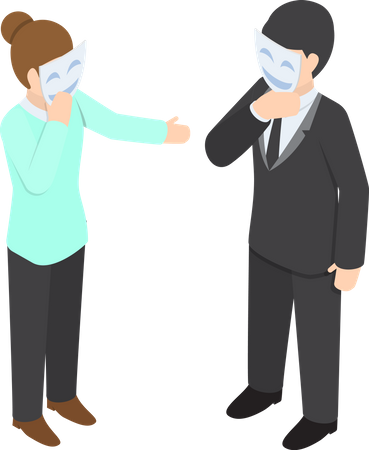 Business people covering their face with smiling mask Illustration