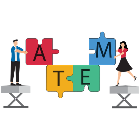 Business people coworker help connect team jigsaw  Illustration