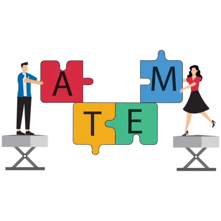 Business people coworker help connect team jigsaw  Illustration