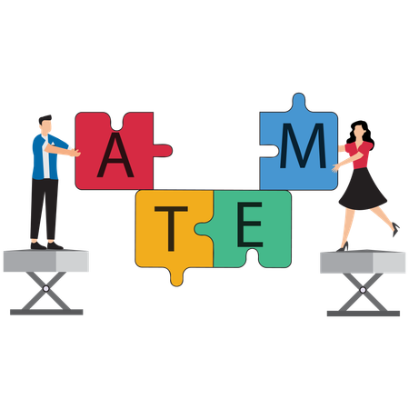 Business people coworker help connect team jigsaw  Illustration