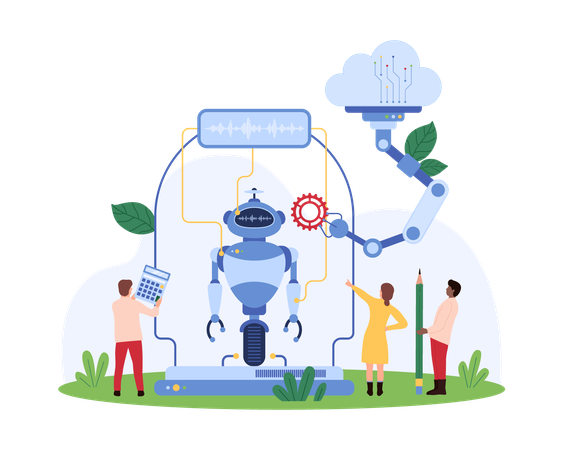 Business people creating chat bot  Illustration