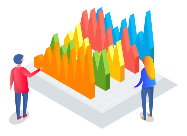 Business people discussing analytics charts  Illustration