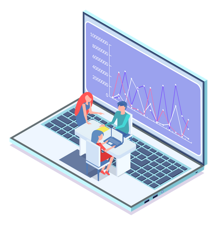 Business people discussing analytics charts  Illustration