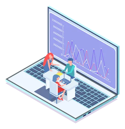 Business people discussing analytics charts  Illustration