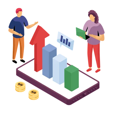 Business people discussing graphical data  Illustration